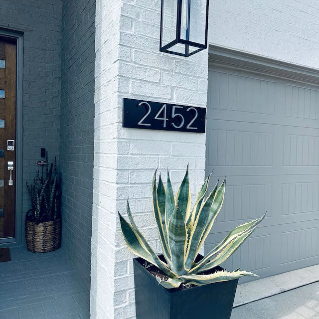 Modern House Numbers Sign, Vertical Customized Address Plaque, Copper, Platinum fashion or Bronze with Aqua Blue.